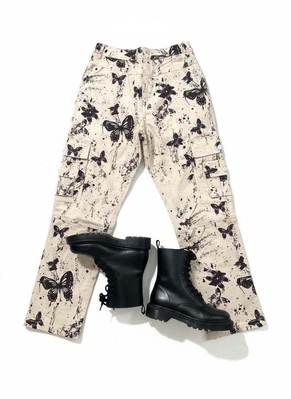 Butterfly Paint Splash Printed Cargo Pants